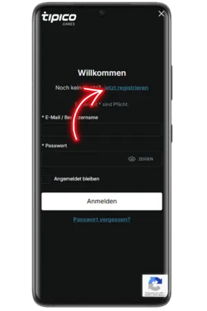 Tipico App Registrierung Formular wählen