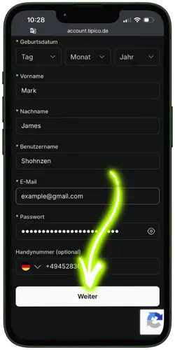 Tipico Account Registration Welcome Screen